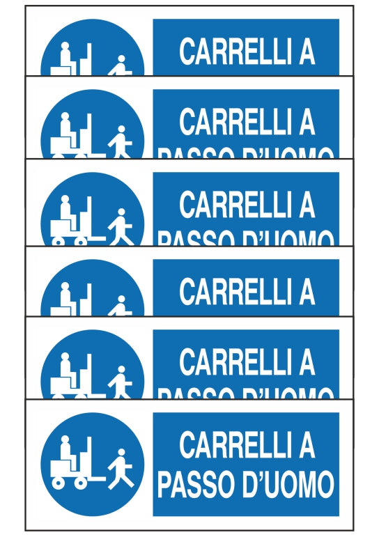 GLOBAL KIT DI 6 ADESIVI UNI - CARRELLI A PASSO D'UOMO - Pittogramma ISO 7010 Con Stampa Diretta U.V. (IDEALE ANCHE PER ESTERNO)