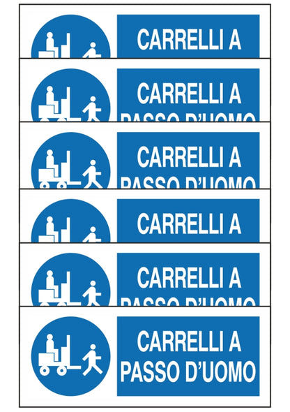GLOBAL KIT DI 6 ADESIVI UNI - CARRELLI A PASSO D'UOMO - Pittogramma ISO 7010 Con Stampa Diretta U.V. (IDEALE ANCHE PER ESTERNO)