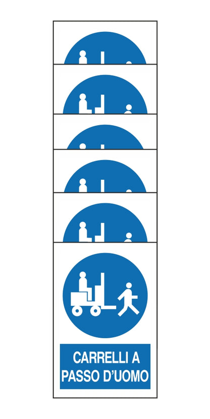 KIT DI 6 ADESIVI RETTANGOLARI - CARRELLI A PASSO D'UOMO - Pittogramma ISO 7010 Con Stampa Diretta U.V. (IDEALE ANCHE PER ESTERNO)