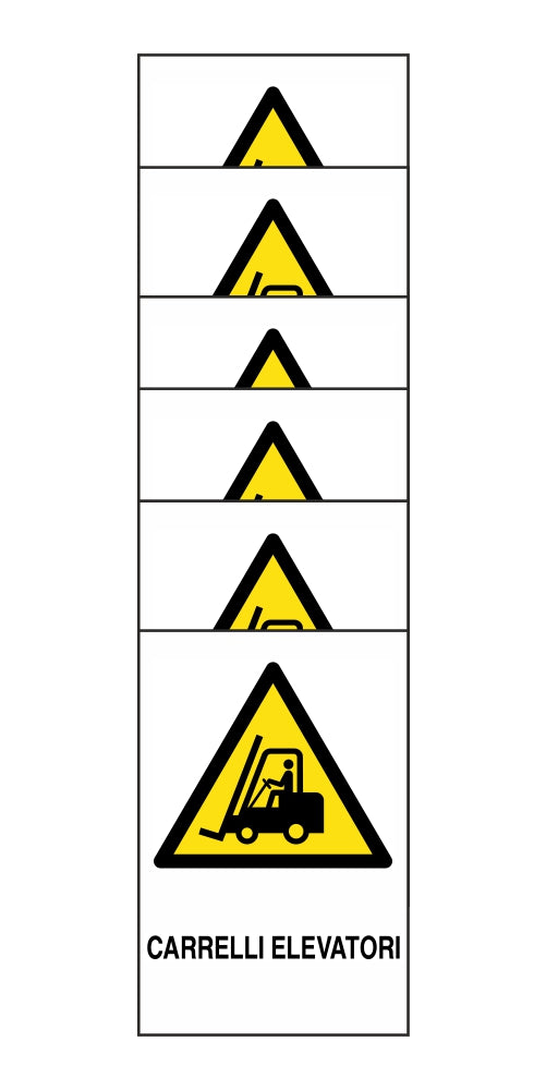 KIT DI 6 ADESIVI RETTANGOLARI - CARRELLI ELEVATORI - Pittogramma ISO 7010 Con Stampa Diretta U.V. (IDEALE ANCHE PER ESTERNO)