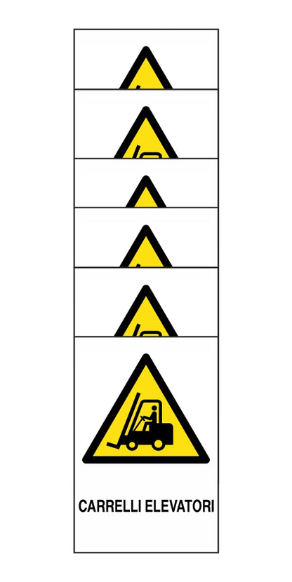 KIT DI 6 ADESIVI RETTANGOLARI - CARRELLI ELEVATORI - Pittogramma ISO 7010 Con Stampa Diretta U.V. (IDEALE ANCHE PER ESTERNO)