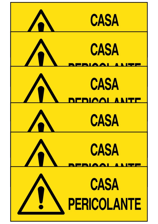 GLOBAL KIT DI 6 ADESIVI UNI - CASA PERICOLANTE - Pittogramma ISO 7010 Con Stampa Diretta U.V. (IDEALE ANCHE PER ESTERNO)