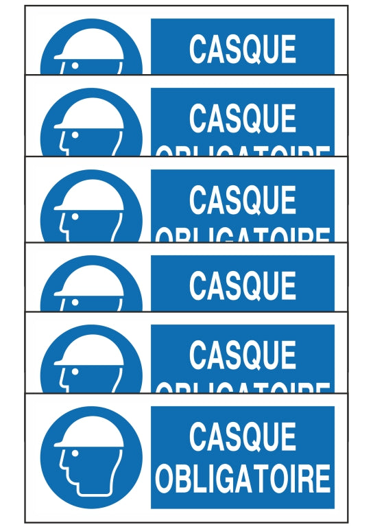 GLOBAL KIT DI 6 ADESIVI UNI - CASQUE OBLIGATOIRE - Pittogramma ISO 7010 Con Stampa Diretta U.V. (IDEALE ANCHE PER ESTERNO)