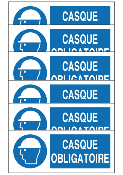 GLOBAL KIT DI 6 ADESIVI UNI - CASQUE OBLIGATOIRE - Pittogramma ISO 7010 Con Stampa Diretta U.V. (IDEALE ANCHE PER ESTERNO)