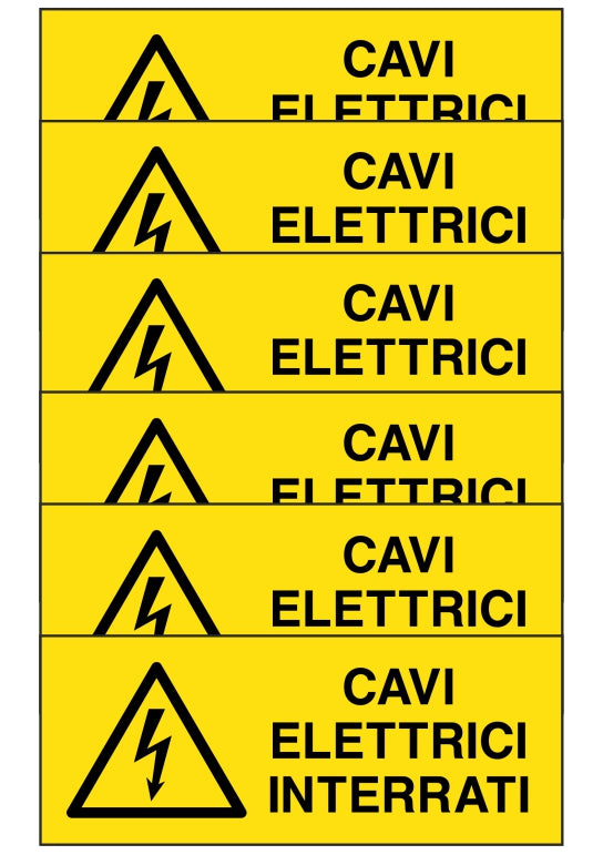 KIT DI 6 ADESIVI UNI - CAVI ELETTRICI INTERRATI - Pittogramma ISO 7010 Con Stampa Diretta U.V. (IDEALE ANCHE PER ESTERNO)
