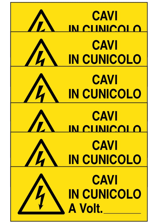 KIT DI 6 ADESIVI UNI - CAVI IN CUNICOLO A VOLT - Pittogramma ISO 7010 Con Stampa Diretta U.V. (IDEALE ANCHE PER ESTERNO)