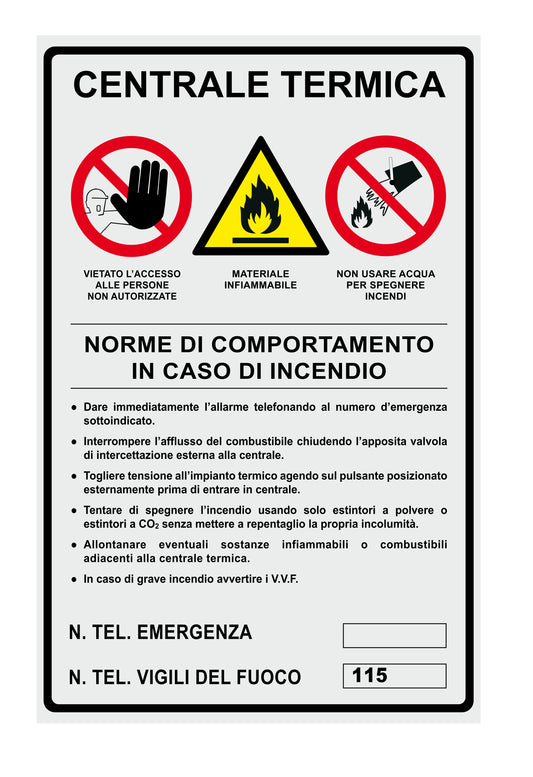 GLOBAL CARTELLO SEGNALETICO - CENTRALE TERMICA  - Adesivo Extra Resistente, Pannello in Forex, Pannello In Alluminio