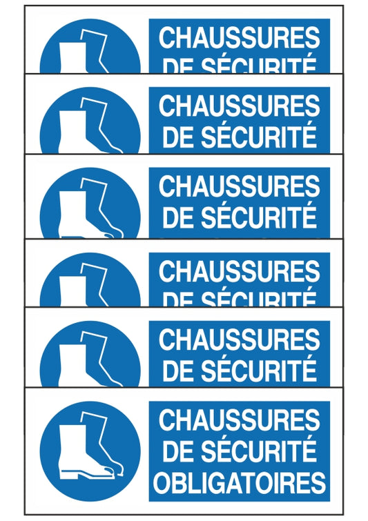 GLOBAL KIT DI 6 ADESIVI UNI - CHAUSSURES DE SECURITE OBLIGATOIRES - Pittogramma ISO 7010 Con Stampa Diretta U.V. (IDEALE ANCHE PER ESTERNO)