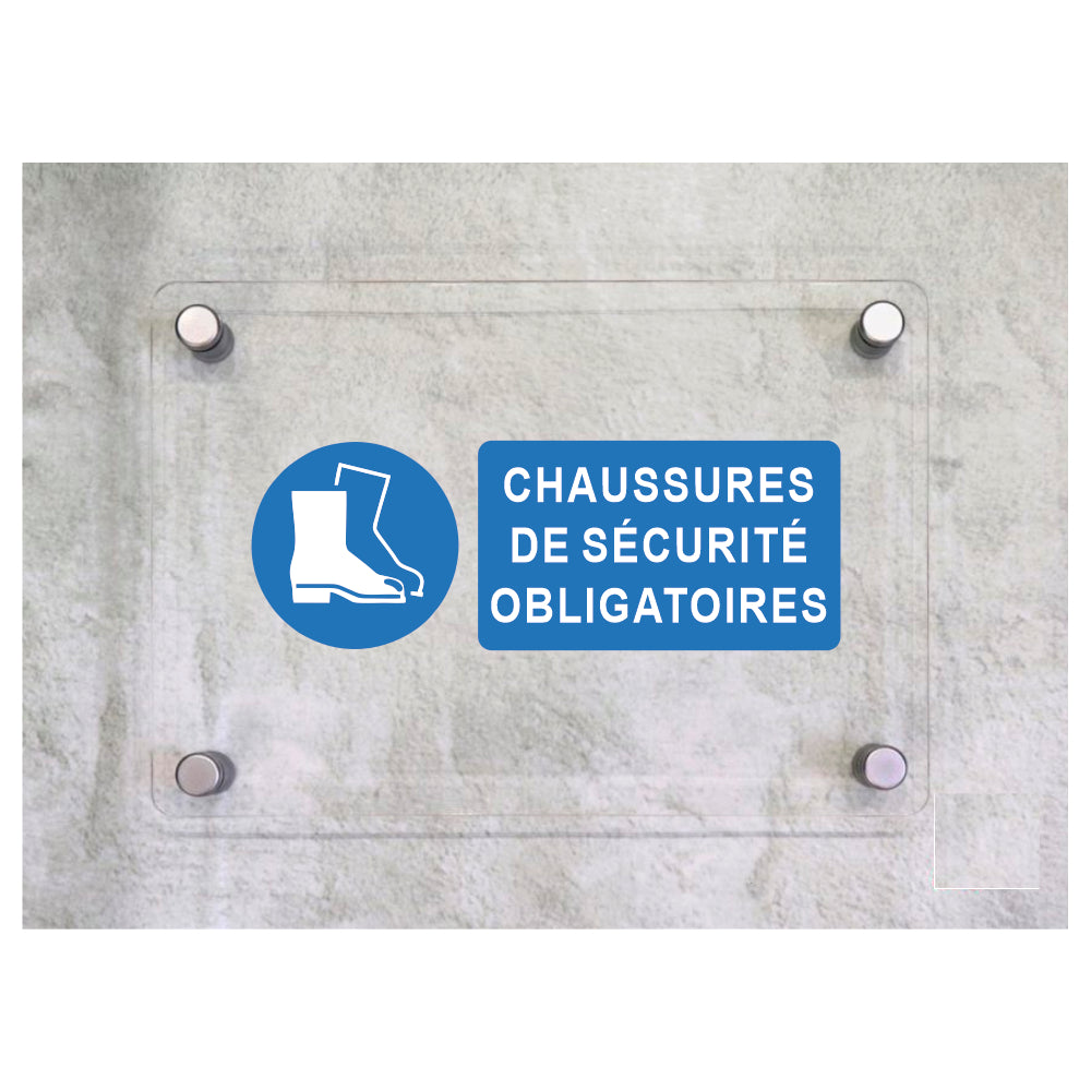 Global Targa Cartello in plexiglass UNI - CHAUSSURES DE SECURITE OBLIGATOIRES - Con Distanziali in acciaio inox, Stampa UV