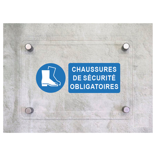 Global Targa Cartello in plexiglass UNI - CHAUSSURES DE SECURITE OBLIGATOIRES - Con Distanziali in acciaio inox, Stampa UV