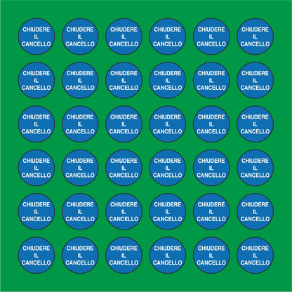 PACCO DA 6 KIT DI 6 ADESIVI ROTONDI - CHIUDERE IL CANCELLO - Pittogramma ISO 7010 Con Stampa Diretta U.V.