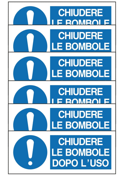 GLOBAL KIT DI 6 ADESIVI UNI - CHIUDERE LE BOMBOLE DOPO L'USO - Pittogramma ISO 7010 Con Stampa Diretta U.V. (IDEALE ANCHE PER ESTERNO)
