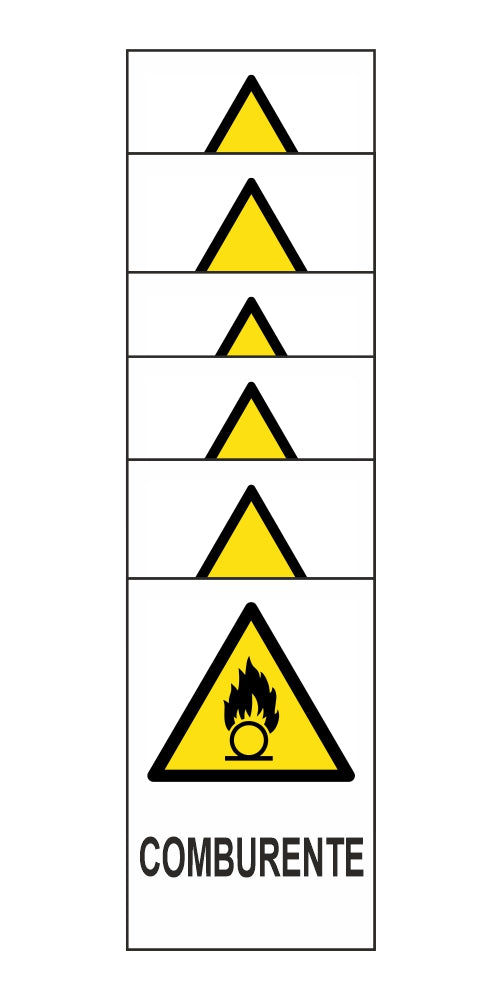 KIT DI 6 ADESIVI RETTANGOLARI - COMBURENTE - Pittogramma ISO 7010 Con Stampa Diretta U.V. (IDEALE ANCHE PER ESTERNO)