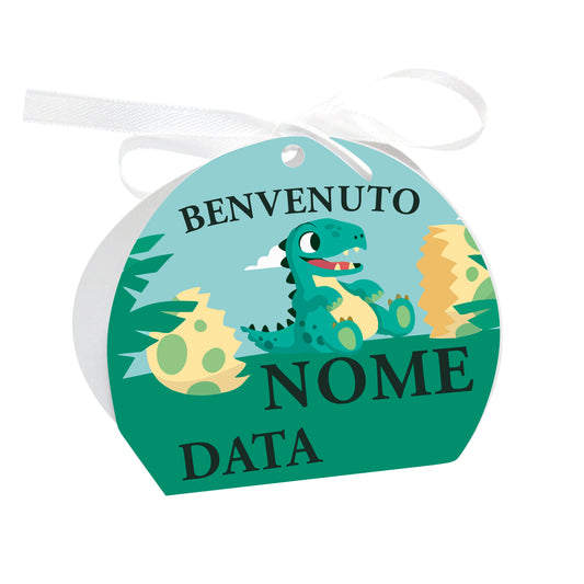 GLOBAL Scatole Portaconfetti per Nascita Personalizzate - BABY DINO - Scatoline Bomboniere nascita con nastrino personalizzato MADE IN ITALY