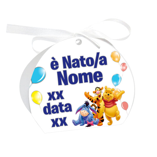 GLOBAL Scatole Portaconfetti per Nascita Personalizzate - WINNIE THE POOH AND FRIENDS - Scatoline Bomboniere nascita con nastrino personalizzato MADE IN ITALY