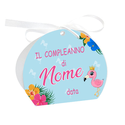 GLOBAL Scatole Portaconfetti per Compleanno Personalizzate - FENICOTTERO - Scatoline Bomboniere compleanno con nastrino personalizzato MADE IN ITALY