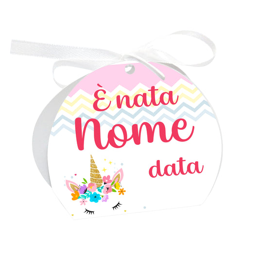GLOBAL Scatole Portaconfetti per Nascita Personalizzate - UNICORNO - Scatoline Bomboniere nascita con nastrino personalizzato MADE IN ITALY
