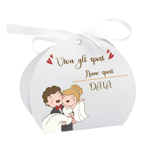 GLOBAL Scatole Portaconfetti per Matrimonio Personalizzate - VIVA GLI SPOSI - Scatoline Bomboniere matrimonio con nastrino personalizzato MADE IN ITALY