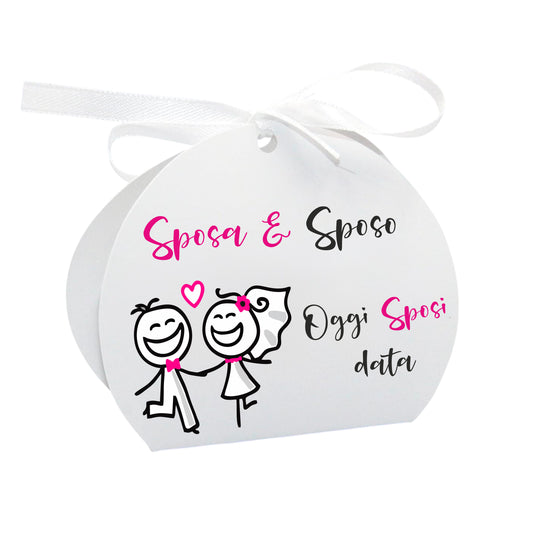 GLOBAL Scatole Portaconfetti per Matrimonio Personalizzate - OGGI SPOSI MOD 3 - Scatoline Bomboniere matrimonio con nastrino personalizzato MADE IN ITALY