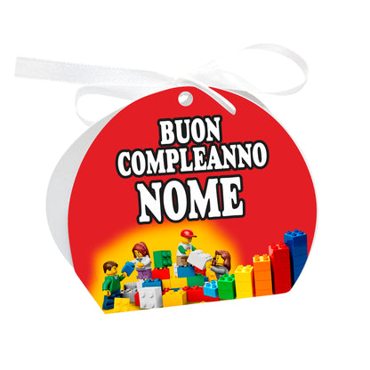GLOBAL Scatole Portaconfetti per Compleanno Personalizzate - LEGO - Scatoline Bomboniere compleanno con nastrino personalizzato MADE IN ITALY