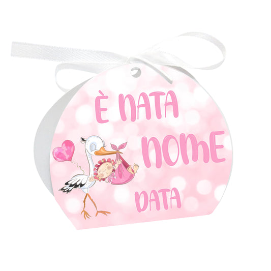 GLOBAL Scatole Portaconfetti per Nascita Personalizzate - CICOGNA BIMBA MOD. 2 - Scatoline Bomboniere nascita con nastrino personalizzato MADE IN ITALY