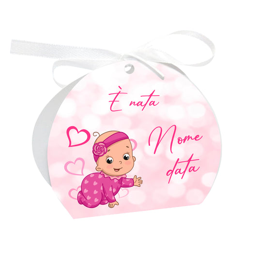 GLOBAL Scatole Portaconfetti per Nascita Personalizzate - GATTONI BIMBA - Scatoline Bomboniere nascita con nastrino personalizzato MADE IN ITALY