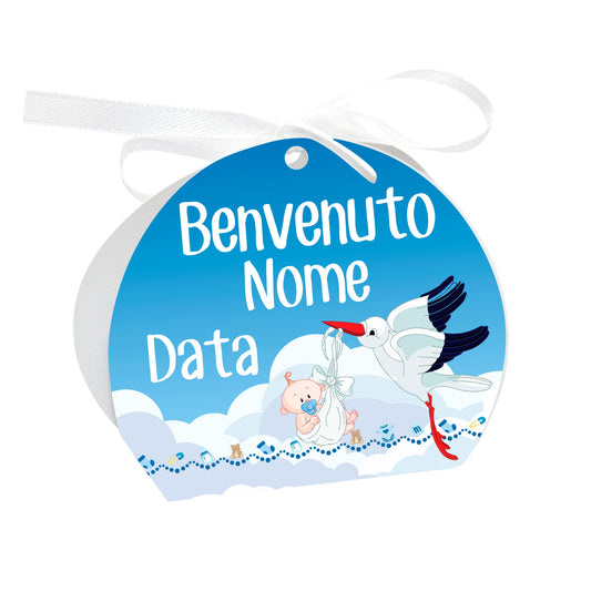 GLOBAL Scatole Portaconfetti per Nascita Personalizzate - CICOGNA BIMBO - Scatoline Bomboniere nascita con nastrino personalizzato MADE IN ITALY