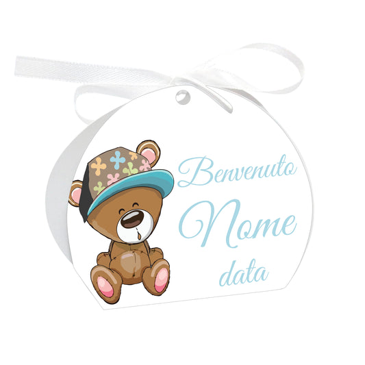 GLOBAL Scatole Portaconfetti per Nascita Personalizzate - ORSETTO CON CAPPELLO BIMBO - Scatoline Bomboniere nascita con nastrino personalizzato MADE IN ITALY
