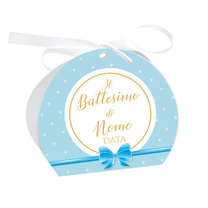 GLOBAL Scatole Portaconfetti per Battesimo Personalizzate - FIOCCO AZZURRO - Scatoline Bomboniere battesimo con nastrino personalizzato MADE IN ITALY