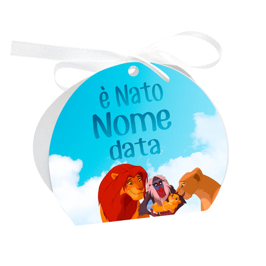 GLOBAL Scatole Portaconfetti per Nascita Personalizzate - IL RE LEONE - Scatoline Bomboniere nascita con nastrino personalizzato MADE IN ITALY