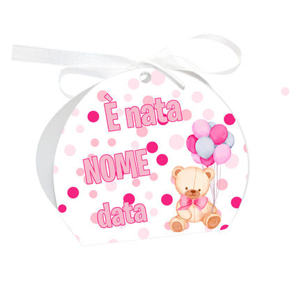 GLOBAL Scatole Portaconfetti per Nascita Personalizzate - ORSETTO PALLONCINI BIMBA - Scatoline Bomboniere nascita con nastrino personalizzato MADE IN ITALY