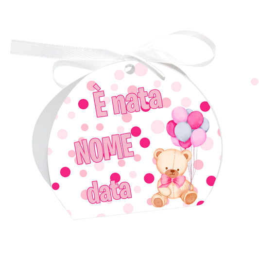 GLOBAL Scatole Portaconfetti per Nascita Personalizzate - ORSETTO PALLONCINI BIMBA - Scatoline Bomboniere nascita con nastrino personalizzato MADE IN ITALY