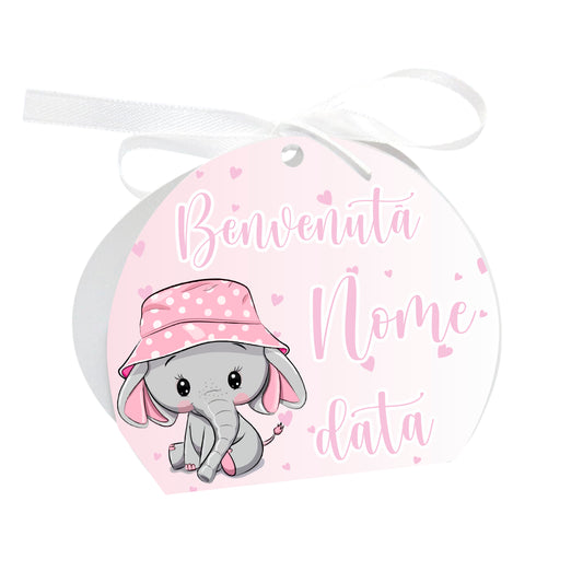 GLOBAL Scatole Portaconfetti per Nascita Personalizzate - ELEFANTINO BIMBA - Scatoline Bomboniere nascita con nastrino personalizzato MADE IN ITALY