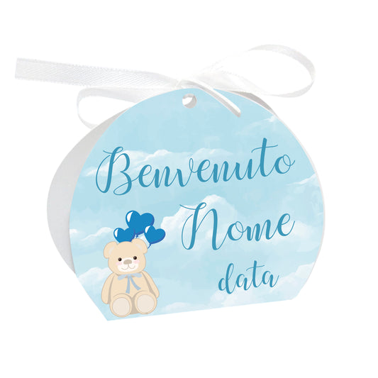 GLOBAL Scatole Portaconfetti per Nascita Personalizzate - ORSETTO BIMBO - Scatoline Bomboniere nascita con nastrino personalizzato MADE IN ITALY