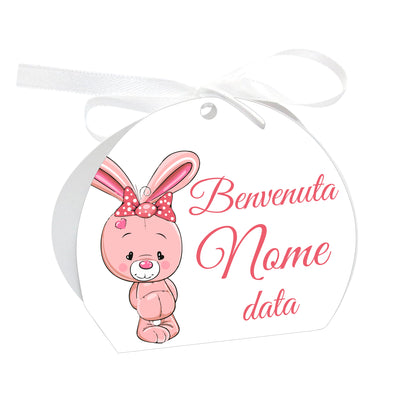 GLOBAL Scatole Portaconfetti per Nascita Personalizzate - CICOGNA E CUORI BIMBA - Scatoline Bomboniere nascita con nastrino personalizzato MADE IN ITALY