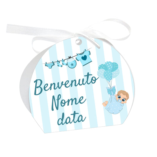 GLOBAL Scatole Portaconfetti per Nascita Personalizzate - PALLONCINI BIMBO - Scatoline Bomboniere nascita con nastrino personalizzato MADE IN ITALY