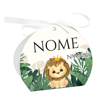 GLOBAL Scatole Portaconfetti per Compleanno Personalizzate - LEONE - Scatoline Bomboniere compleanno con nastrino personalizzato MADE IN ITALY