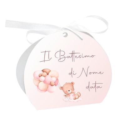 GLOBAL Scatole Portaconfetti per Battesimo Personalizzate - ORSETTO BIMBA - Scatoline Bomboniere battesimo con nastrino personalizzato MADE IN ITALY