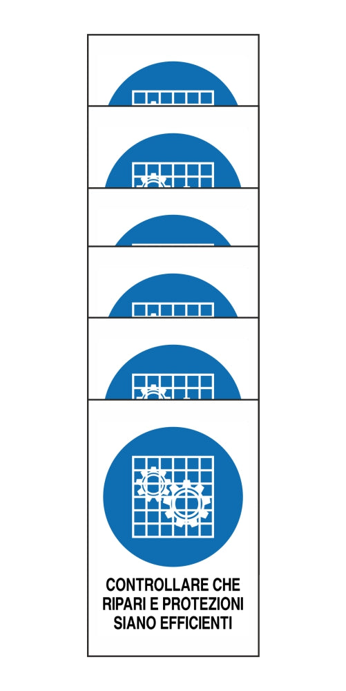 KIT DI 6 ADESIVI RETTANGOLARI - CONTROLLARE CHE RIPARI E PROTEZIONI SIANO EFFICIENTI - Pittogramma ISO 7010 Con Stampa Diretta U.V. (IDEALE ANCHE PER ESTERNO)