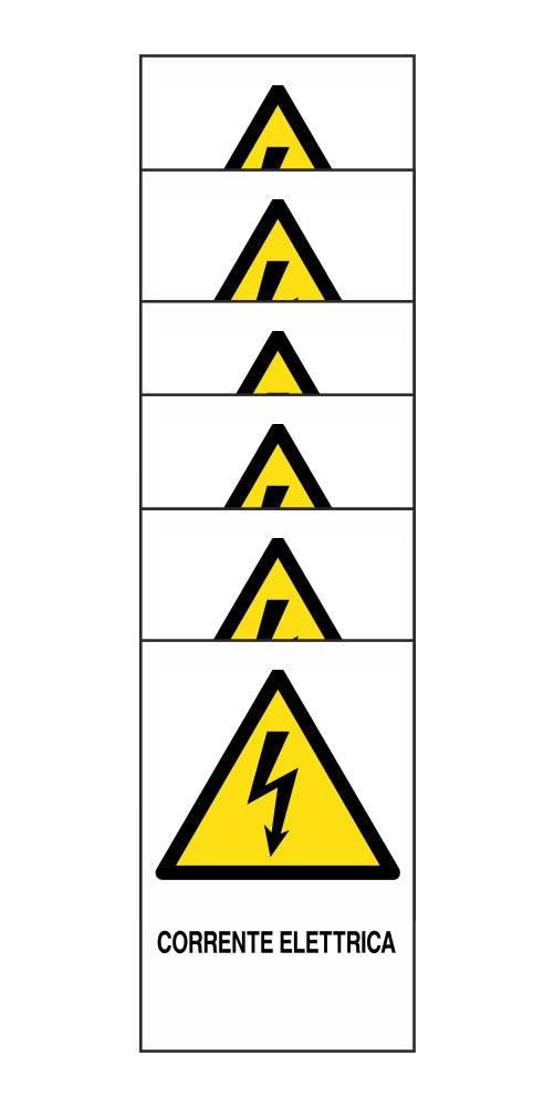 KIT DI 6 ADESIVI RETTANGOLARI - CORRENTE ELETTRICA - Pittogramma ISO 7010 Con Stampa Diretta U.V. (IDEALE ANCHE PER ESTERNO)