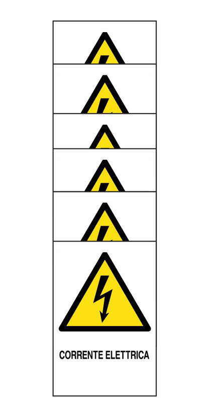 KIT DI 6 ADESIVI RETTANGOLARI - CORRENTE ELETTRICA - Pittogramma ISO 7010 Con Stampa Diretta U.V. (IDEALE ANCHE PER ESTERNO)