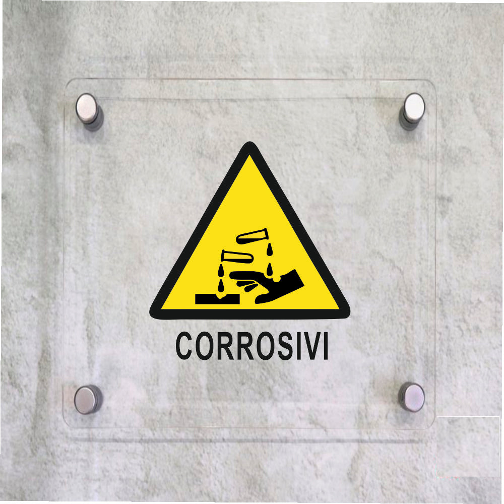 Global Targa Cartello in plexiglass Quadrato - CORRISIVI - Con Distanziali in acciaio inox, Stampa UV