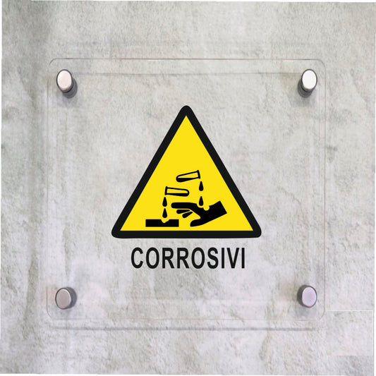 Global Targa Cartello in plexiglass Quadrato - CORRISIVI - Con Distanziali in acciaio inox, Stampa UV