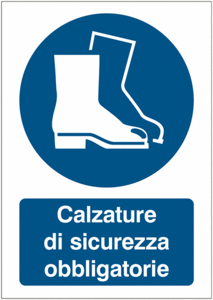 GLOBAL CARTELLO SEGNALETICO - Calzature di sicurezza obbligatorie -  Adesivo Extra Resistente, Pannello in Forex, Pannello In Alluminio