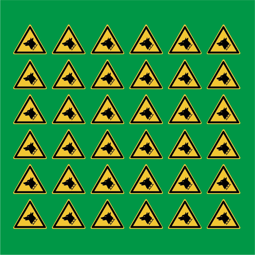 PACCO DA 6 KIT DI 6 ADESIVI TRIANGOLARI - Cane da guardia - Pittogramma ISO 7010 Con Stampa Diretta U.V.