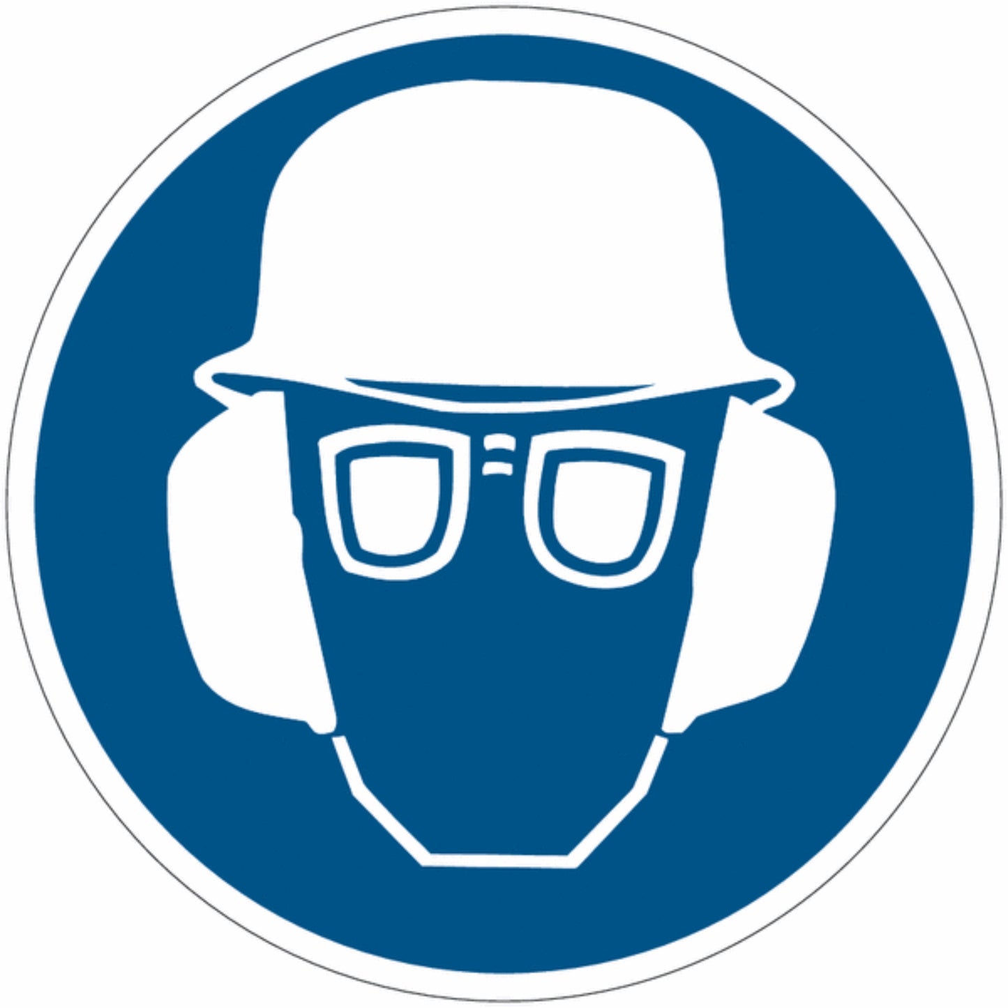 GLOBAL CARTELLO SEGNALETICO ROTONDO - Casco di protezione, occhiali e cuffia antirumore obbligatori - Adesivo Extra Resistente, Pannello in Forex, Pannello In Alluminio