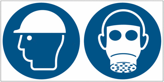 GLOBAL CARTELLO SEGNALETICO UNI - Casco e maschera antigas obbligatori - Adesivo Extra Resistente, Pannello in Forex, Pannello In Alluminio