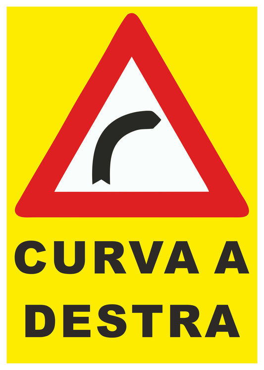 GLOBAL CARTELLO SEGNALETICO - Curva Destra- Adesivo Extra Resistente, Pannello in Forex, Pannello In Alluminio