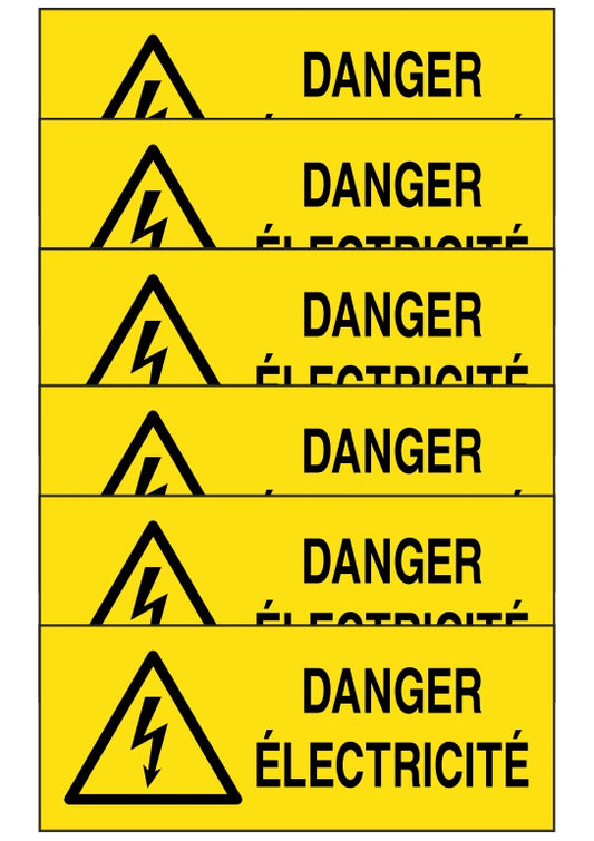 KIT DI 6 ADESIVI UNI - DANGER ELECTRICITE - Pittogramma ISO 7010 Con Stampa Diretta U.V. (IDEALE ANCHE PER ESTERNO)