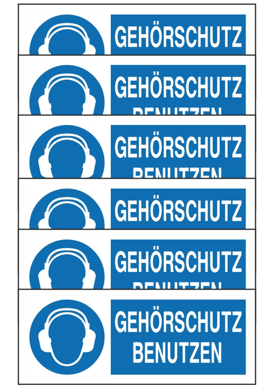 GLOBAL KIT DI 6 ADESIVI UNI - DAS GEHORSCHUTZ BENUTZEN - Pittogramma ISO 7010 Con Stampa Diretta U.V. (IDEALE ANCHE PER ESTERNO)